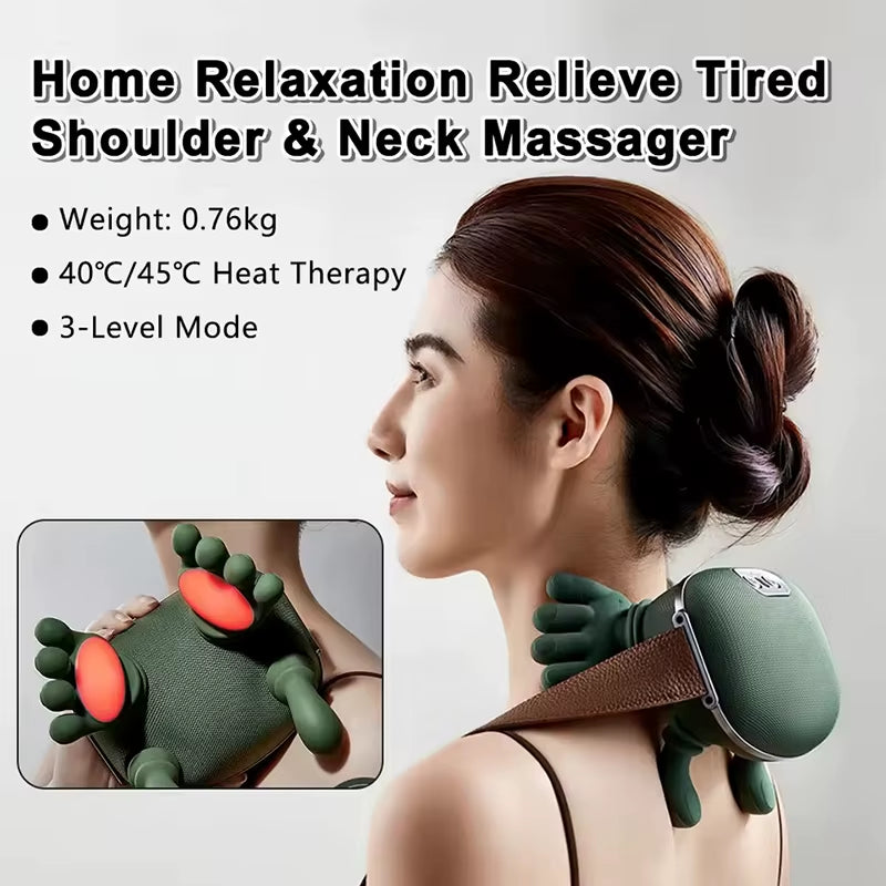 Bionic Neck Shoulder Massager Heated Back Massagers Electric Kneading Muscles Massage Pillow Neck Waist Leg Body 3-Level Modes